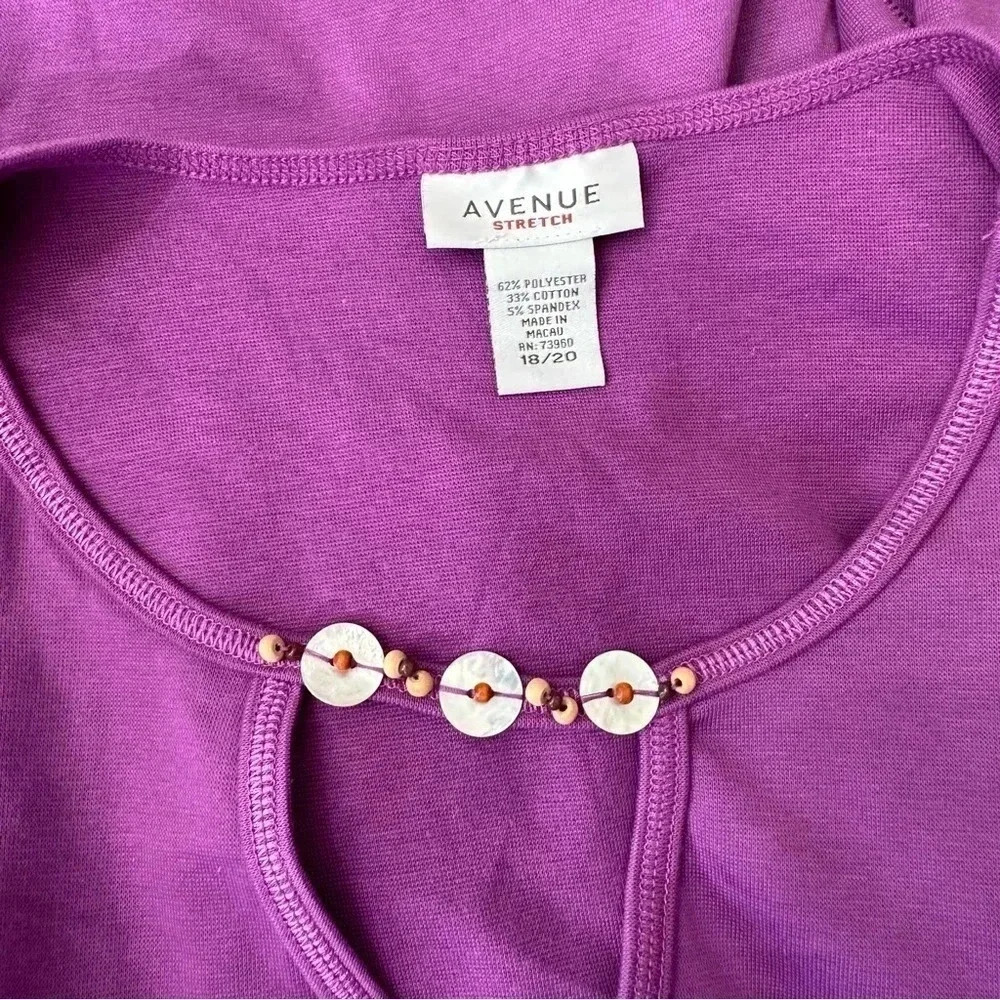 Avenue Top 18/20 Purple Keyhole Beaded 3/4 Sleeve Stretch Knit - Picture 6 of 6